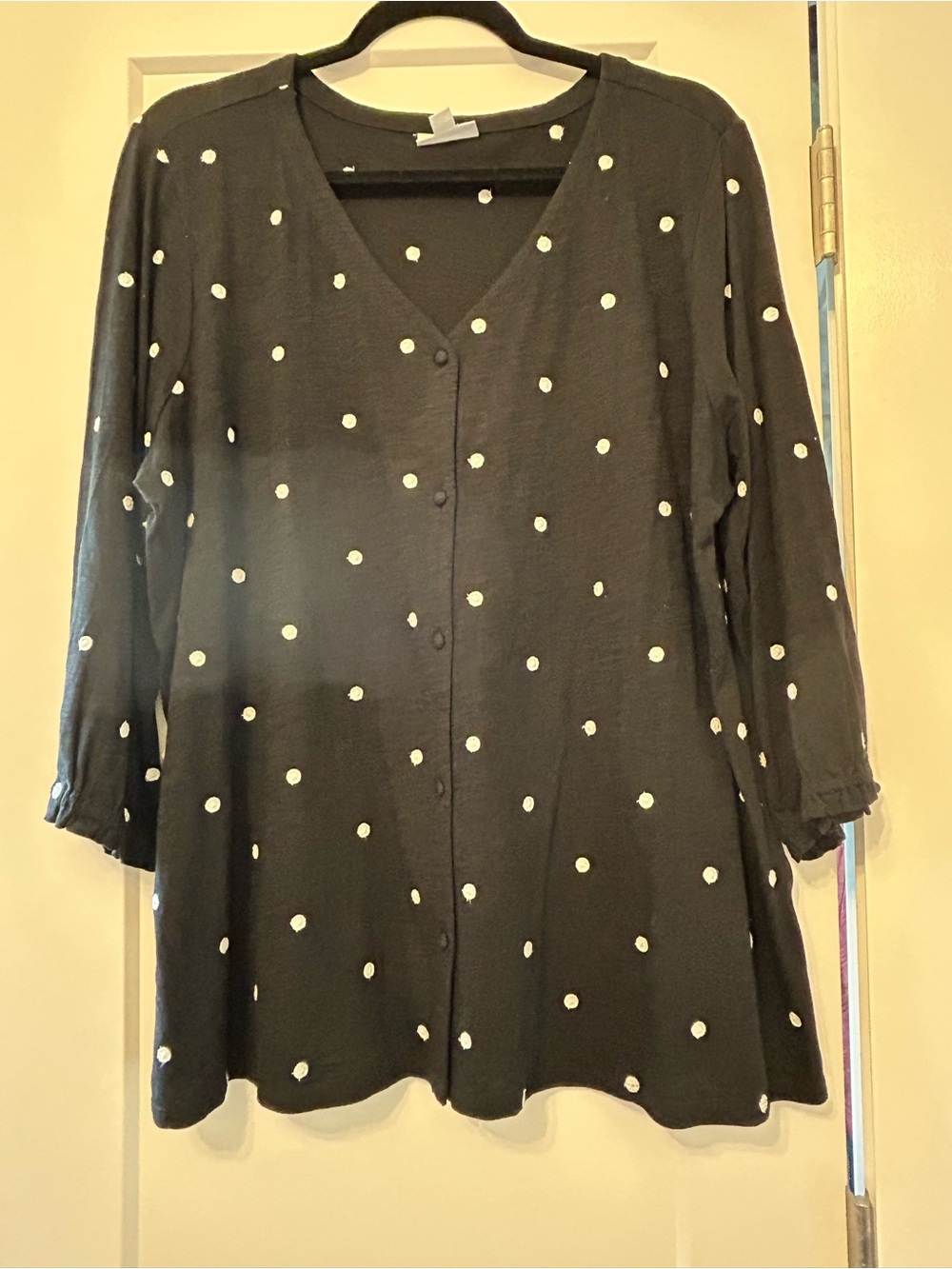 JJill Women’s Black Polka Dot Button-Front Lightweight Knit Jacket/Sweater-*****